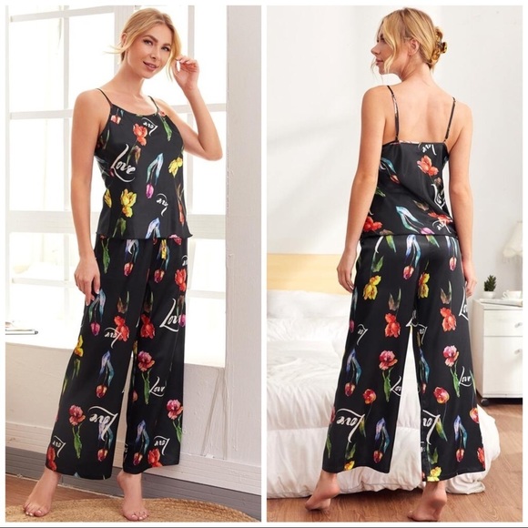 Other - New Black Satin Silk-Like Cami Pajama Set​